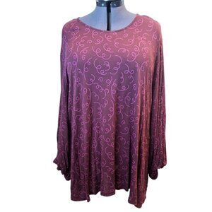 Gudrun Sjödén Burgundy/Pink Swirl Blouson/Poetic Sleeves Lagenlook Top Sz XXL